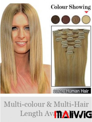 Stylish Blonde Straight Remy Human Hair Clip In Hair Extensions