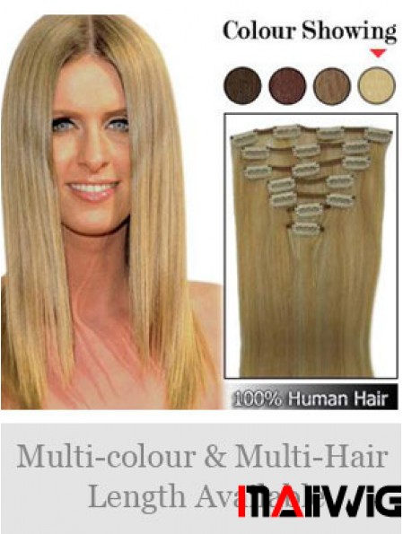 Stylish Blonde Straight Remy Human Hair Clip In Hair Extensions