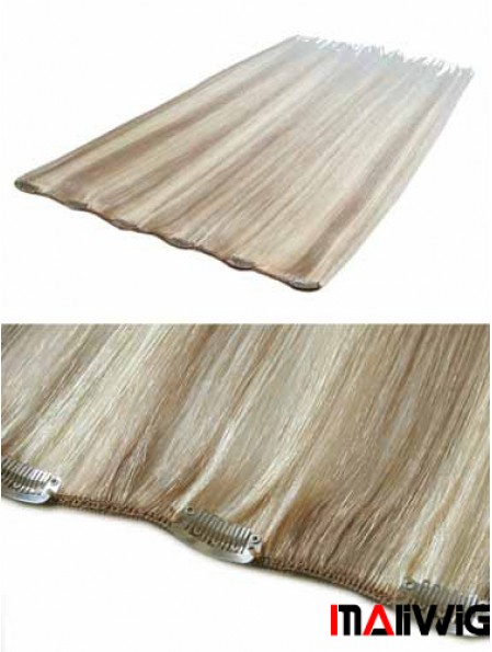 Convenient Blonde Straight Remy Human Hair Clip In Hair Extensions