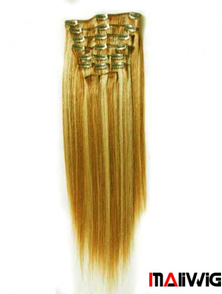 Durable Blonde Straight Remy Human Hair Clip In Hair Extensions