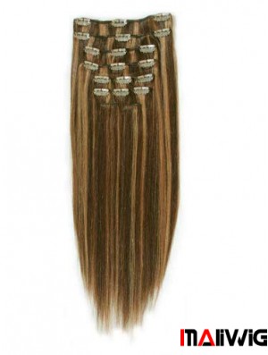 Fashion Brown Straight Remy Human Hair Clip In Hair Extensions