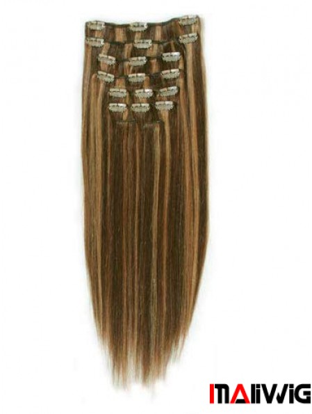 Fashion Brown Straight Remy Human Hair Clip In Hair Extensions