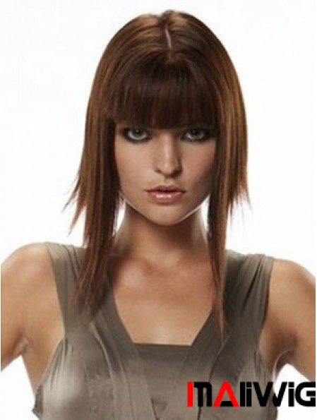 Human Hair Hairpieces Straight Style Long Length Auburn Color