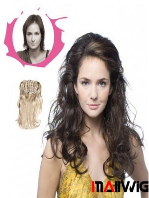 Long Curly Brown Sleek Synthetic Half Wigs