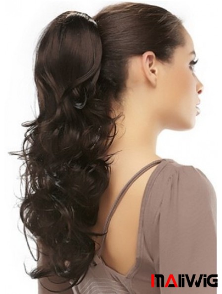 Clip On Ponytails Brown Color Long Length Wavy Style
