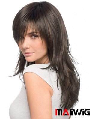 Best Realistic Brown Straight Remy Human Hair Long Wigs With Bangs