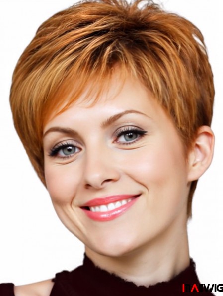 Durable Human Hair Wigs With Capless Wavy Style Auburn Color Durable Human Hair Wigs With Capless Wavy Style Auburn Color