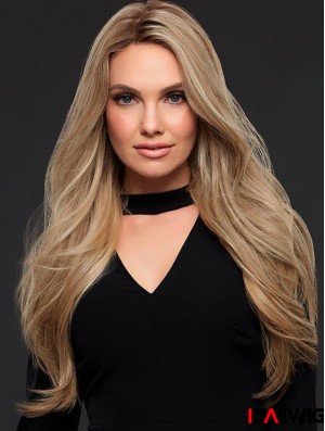 24 Inches Human Hair Women Lace Wig Good Blonde Long Wavy Wig