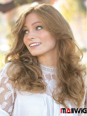 Blonde Long 16 inch Without Bangs Modern Human Hair Wigs