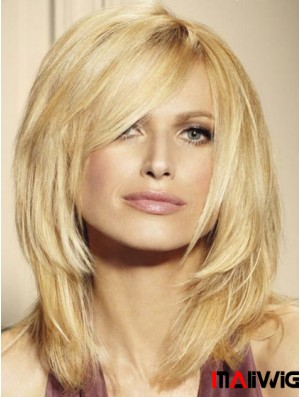 100% Human Hair Wigs Blonde Color Shoulder Length Layered Cut