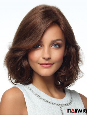 Beautiful Curly Human Hair Wigs With Monofilament Layered Cut Brown Color
