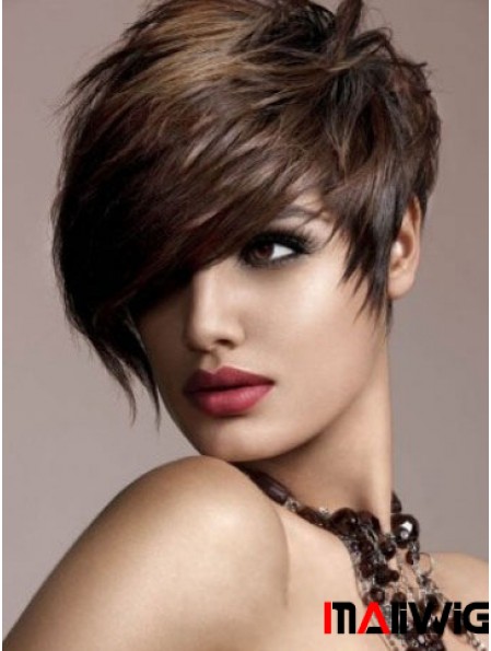 Human Hair Brown Wig Straight Style Short Length Boycuts