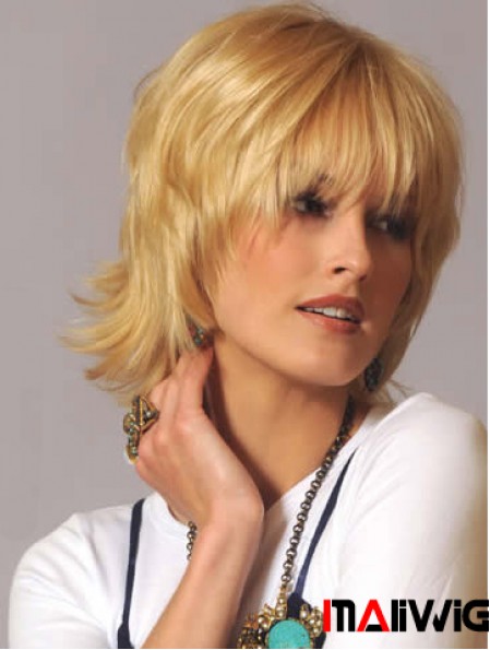 Human Hair Wavy Wigs Blonde Color Wavy Style With Capless Wigs