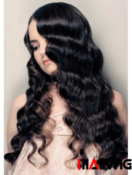20 inch Lace Front Long Black Curly Human Hair Wigs UK