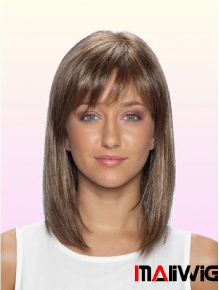 100% Glueless Human Hair Lace Front Wigs With Bangs Stright Style