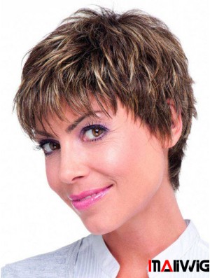 Human Hair Monofilament Topper Brown Color Straight Style Boycuts