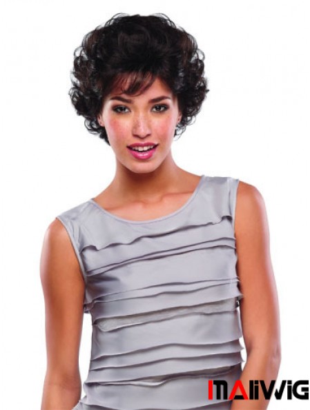 Short Curly Human Hair Lace Wigs Brown Color Classic Cut