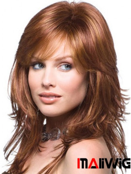 Layered Comfortable Wavy Auburn Long Synthetic Wigs