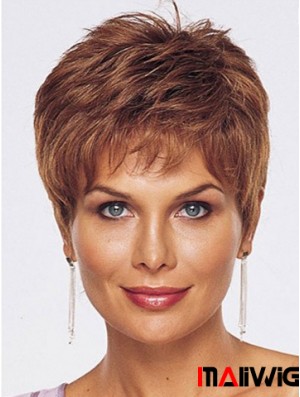 Straight Style Cropped Length Auburn Color wig