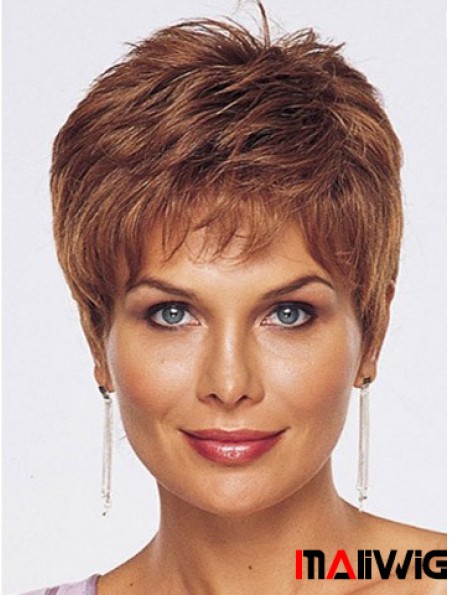 Straight Style Cropped Length Auburn Color wig