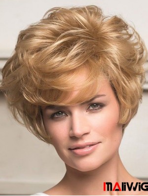 Human Hair Front Lace Wigs Short Length Wavy Style Layered Cut