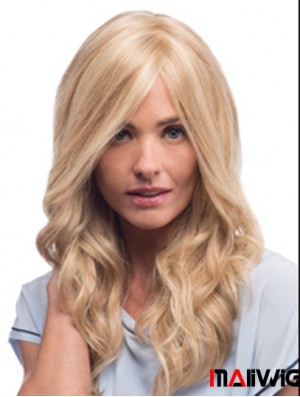 Mono Wigs With Remy Blonde Color Wavy Style With Bangs