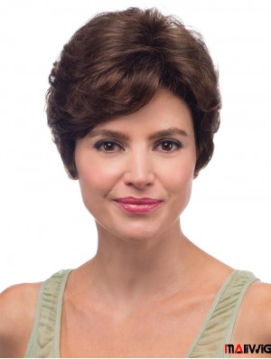 8 inch Brown Short With Bangs Wavy High Quality Lace Wigs