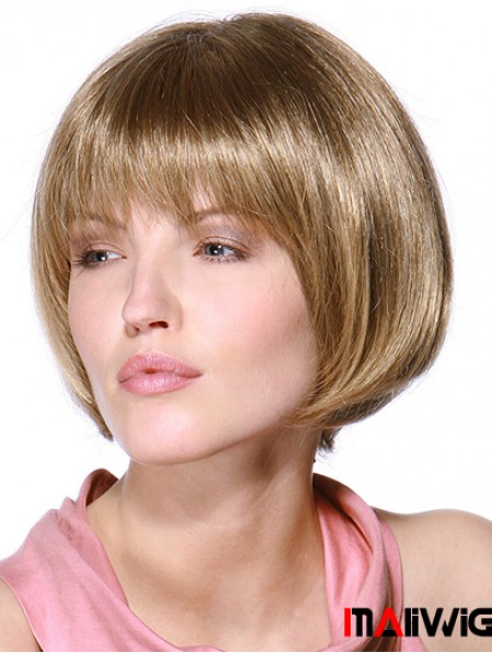 Layered Bob 100% Hand Tied Blonde Color Straight Style Chin Length Human Hair Wigs