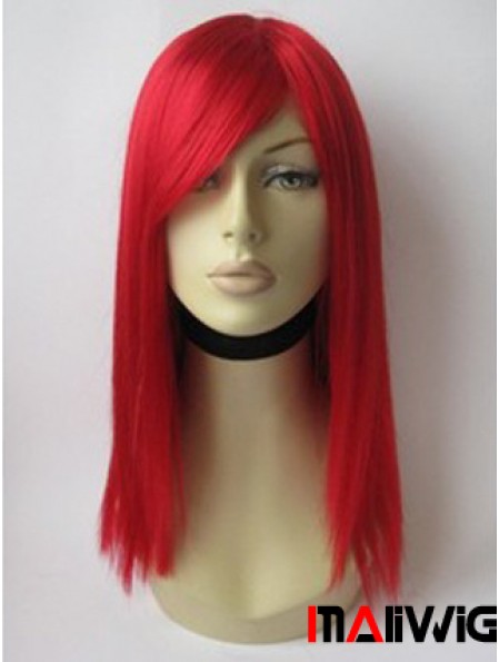 Red Human Hair Wig With Bangs Red Coulr Shoulder Length