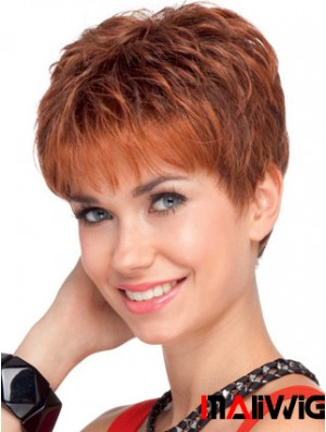 Soft 4 inch Red Cropped Boycuts Wavy Lace Wigs