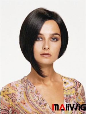 Lace Front Chin Length Straight Black Affordable Bob Wigs