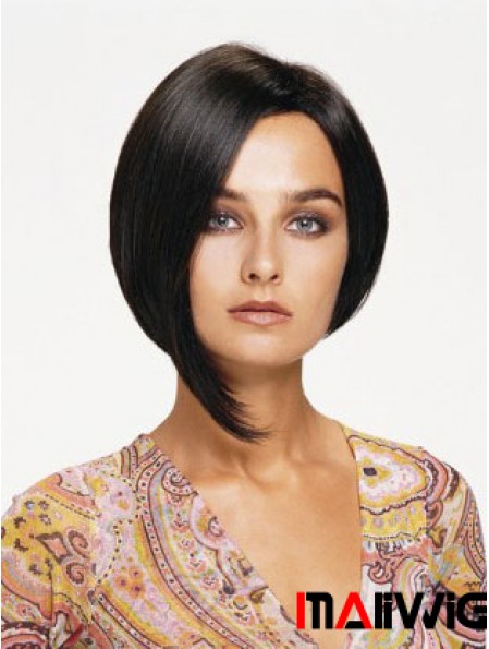 Lace Front Chin Length Straight Black Affordable Bob Wigs