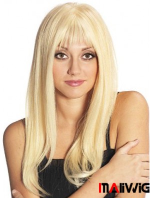 Blonde Long Fabulous Straight With Bangs Lace Wigs