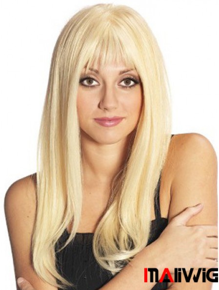 Blonde Long Fabulous Straight With Bangs Lace Wigs