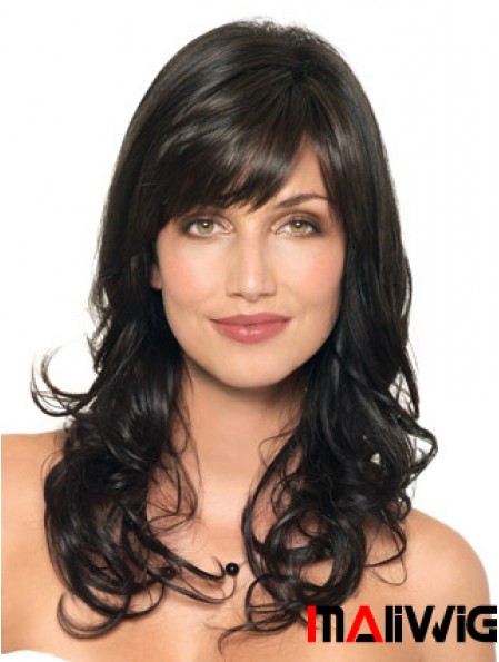 Black Wavy With Capless Layered Cut Style Synthetic Wigs With Bangs