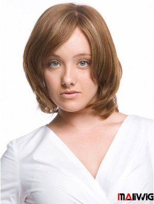 Monofilament Wavy With Bangs Chin Length Comfortable Human Hair Wigs