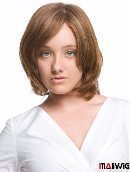Monofilament Wavy With Bangs Chin Length Comfortable Human Hair Wigs