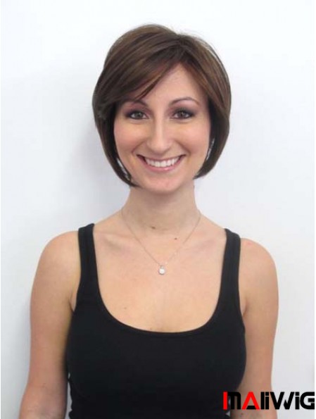 Bobs Online Straight Brown Chin Length Human Hair Wigs