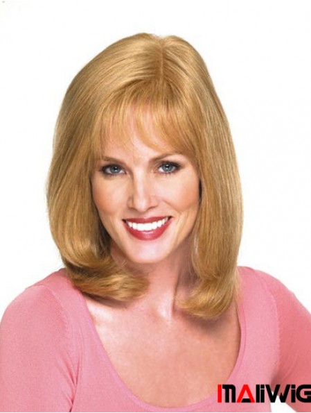 14 inch Blonde Shoulder Length With Bangs Wavy Modern Lace Wigs