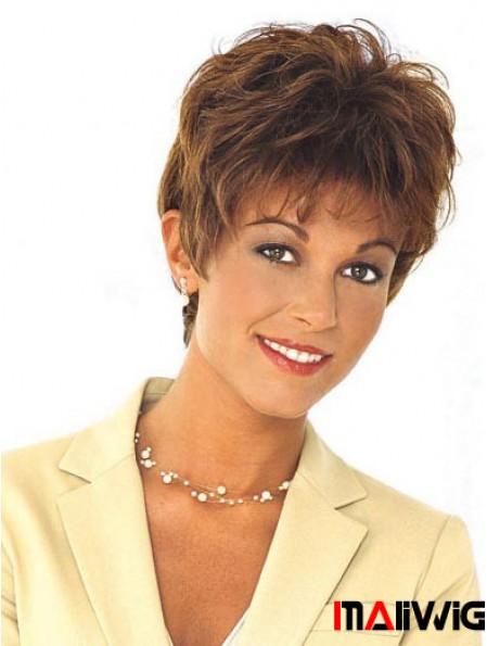 Boycuts Affordable Wavy Brown Cropped Human Hair Lace Front Wigs