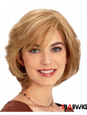 Human Hair 10 inch Wig Blonde Chin Length Layered Wavy Sassy Lace Wigs