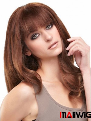 Auburn Long Beautiful Straight With Bangs Lace Wigs