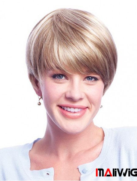 Wigs Human Hair Blondes With Monofilament Layered Cut Short Length