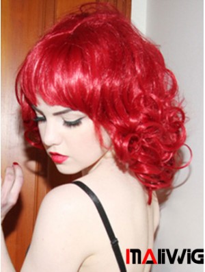 Curly With Bangs Shoulder Length Red Convenient Lace Front Wigs