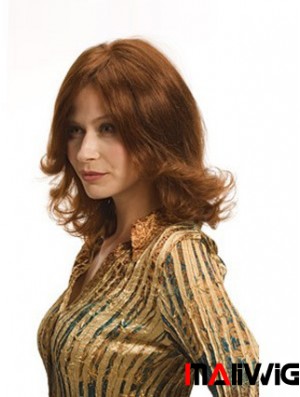 Layered Auburn Shoulder Remy Human Wavy Monofilament Wigs For Women
