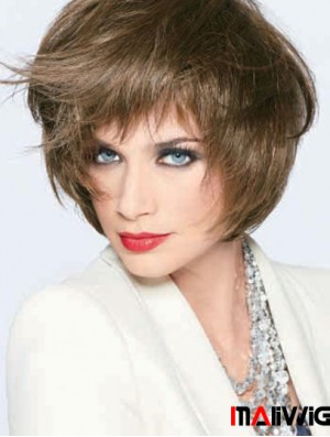 Monofilament Straight With Bangs Short 9 inch Soft Human Hair Wigs