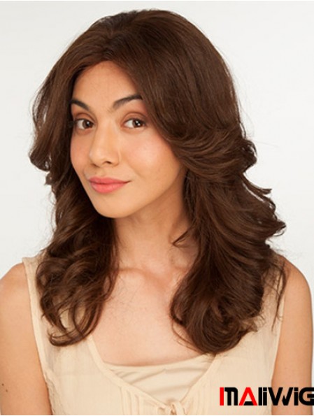 14 inch Brown Long Without Bangs Wavy Perfect Lace Wigs