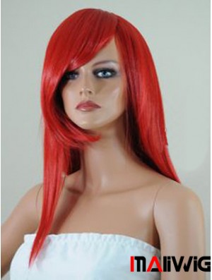 Straight With Bangs Lace Front Affordable 18 inch Red Long Wigs