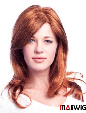 20 inch Auburn Long With Bangs Wavy Online Lace Wigs