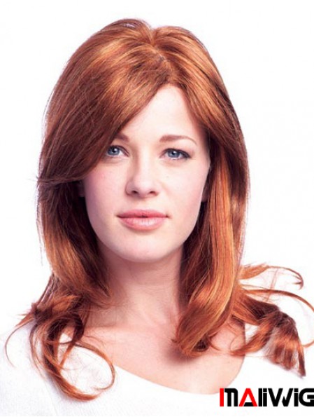 20 inch Auburn Long With Bangs Wavy Online Lace Wigs
